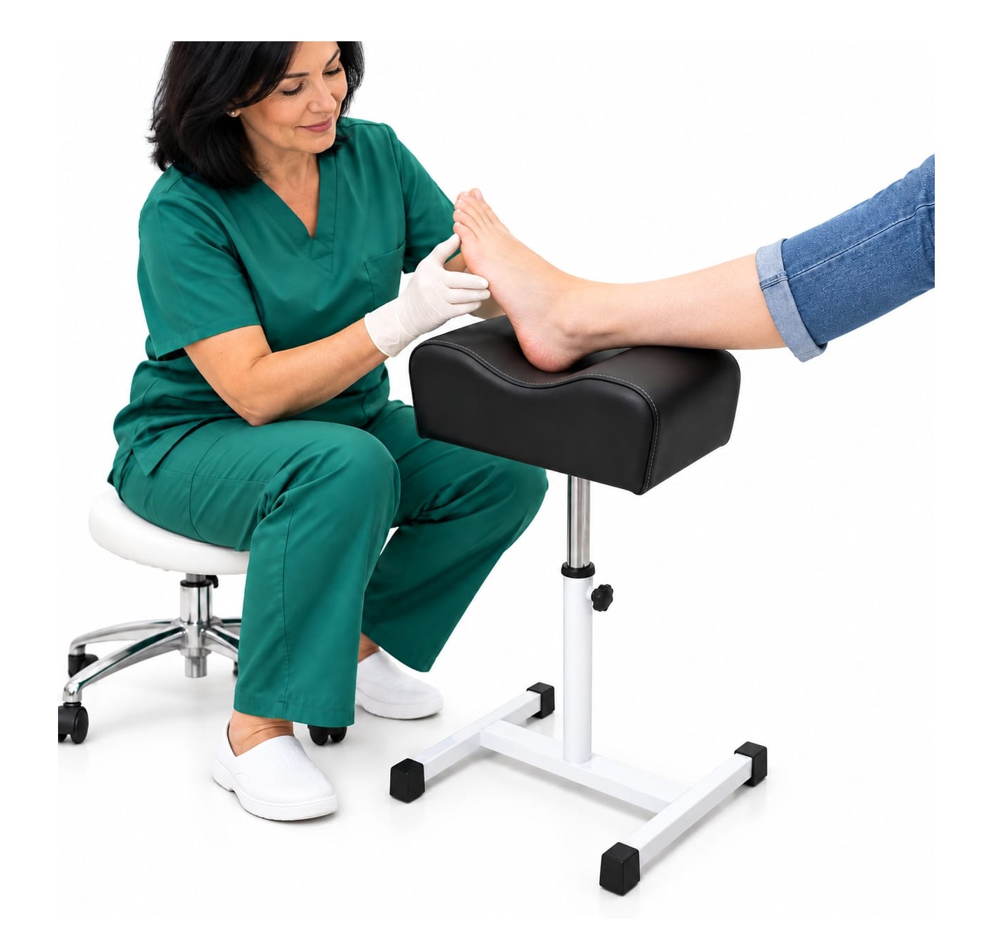 POSAPIES PROFESIONAL AJUSTABLE CON BASE METALICA PARA PODOLOGIA-COLOR NEGRO