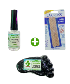 "PROMO 2" UÑAS CON HONGOS: ESMALTE CON TERBINAFINA 3%  10ML +10 MINI LIMAS + JABÓN ANTIMICOTICO