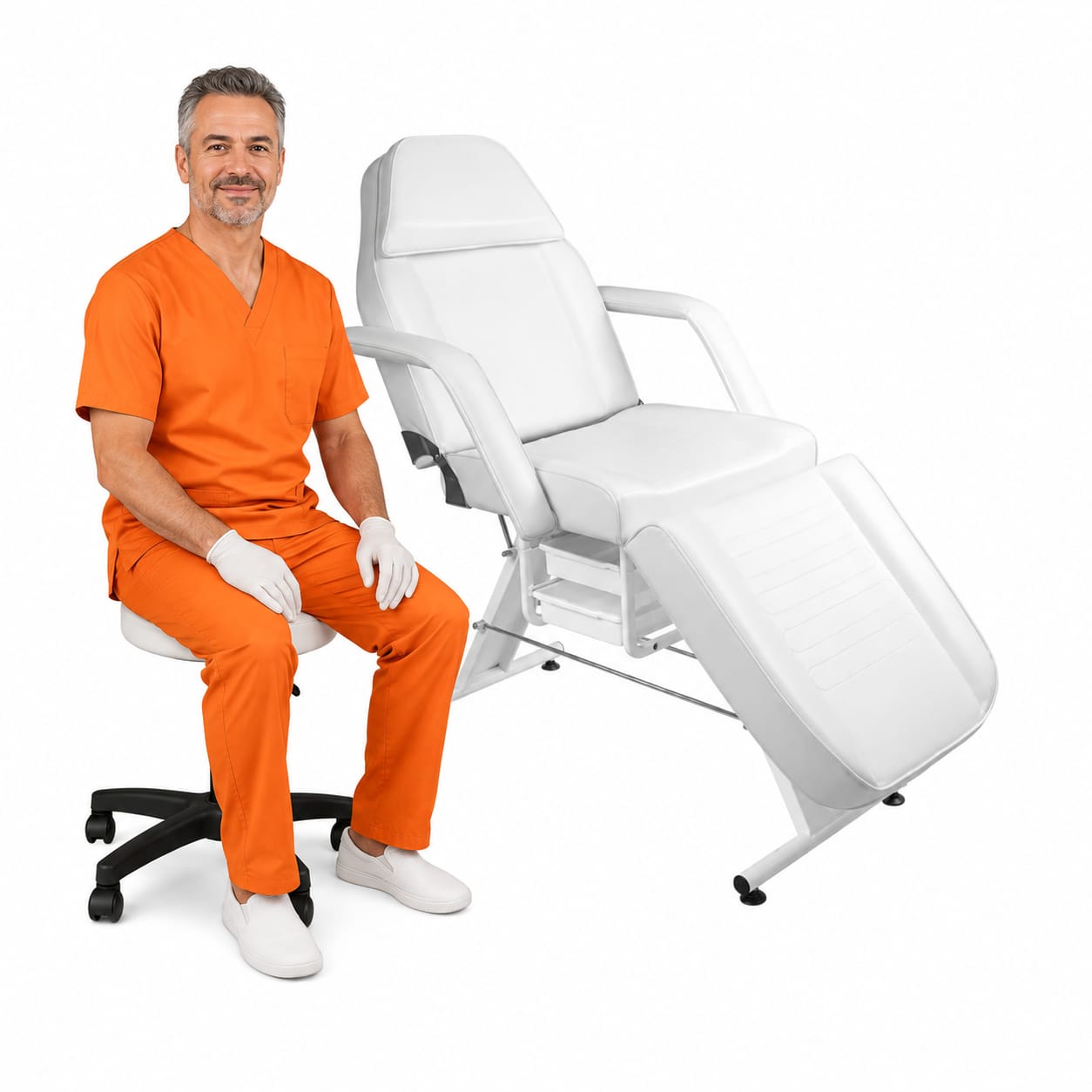 SILLON PODOLOGICO PROFESIONAL BLANCO+SILLA TABURETE